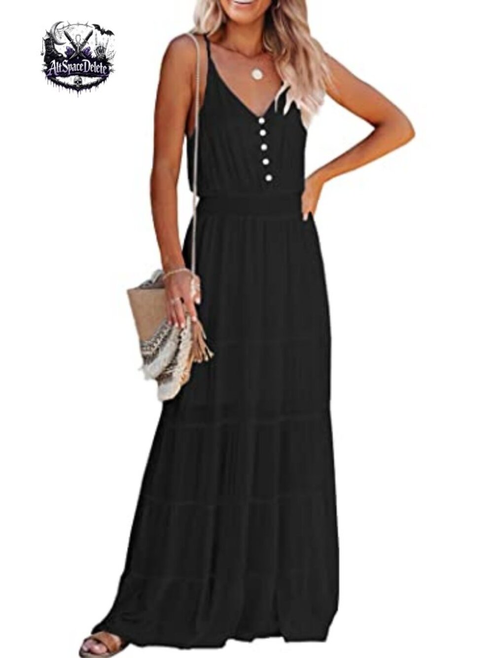 Spaghetti Strap V Neck Maxi Sundress Tiered Chiffon Summer Beach Dress